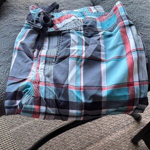 Old Navy Plaid Swim Trunks - Blue, Red, Black